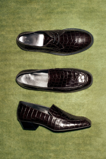 Croc-Effect Leather Heeled Loafers