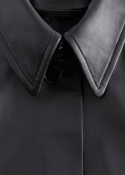 Tie-Belt Leather Coat