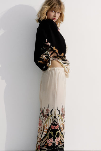Printed drawstring trousers