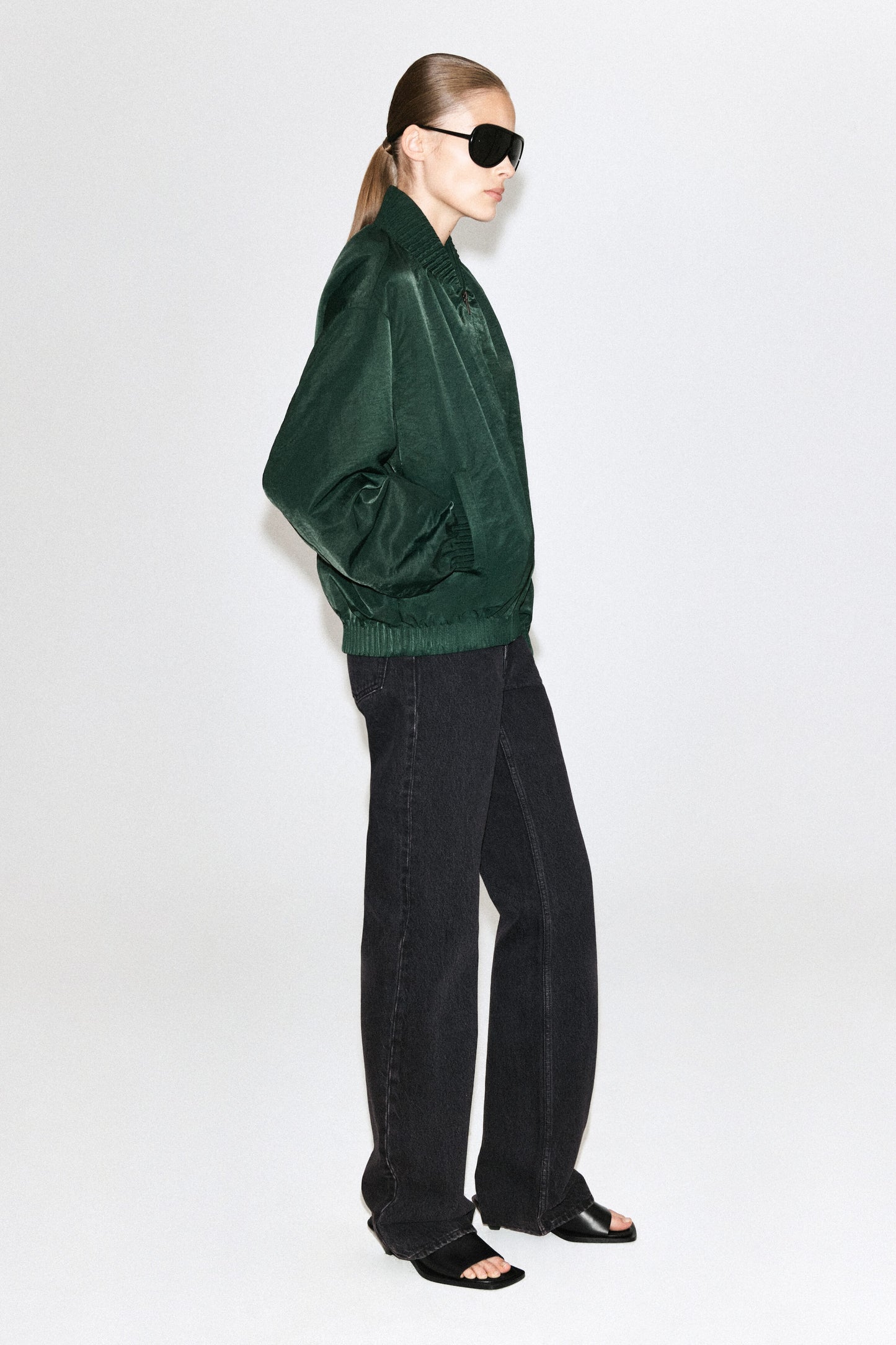 Gathered nylon bomber jacket