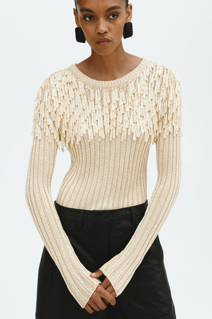 Fringe-detail rib-knit top