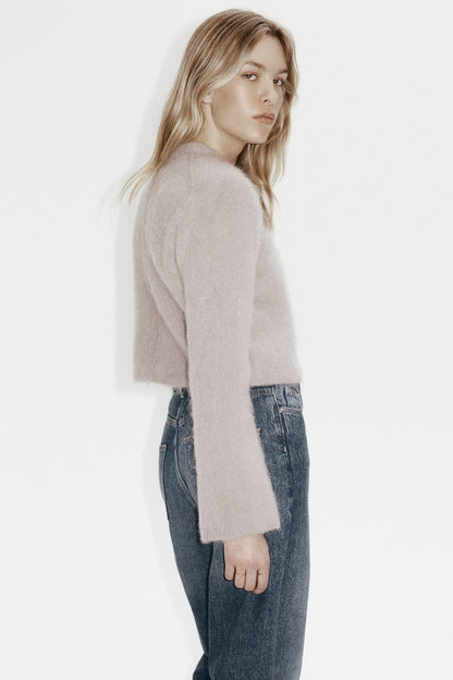 Mohair-blend shoulder-pad cardigan