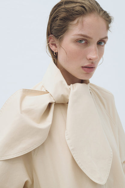 Scarf-collar linen-blend jacket