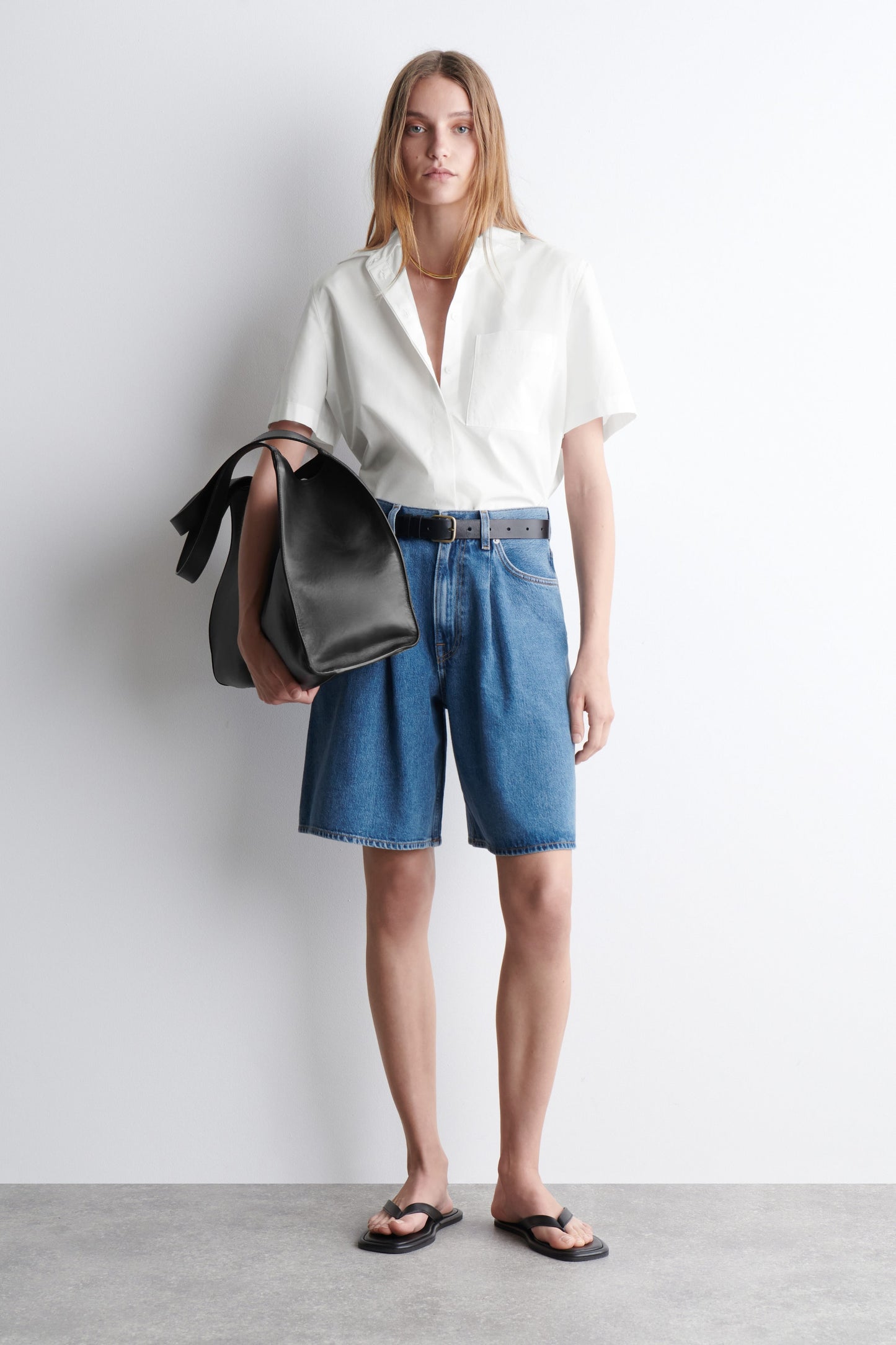 Wide-Leg Denim Shorts
