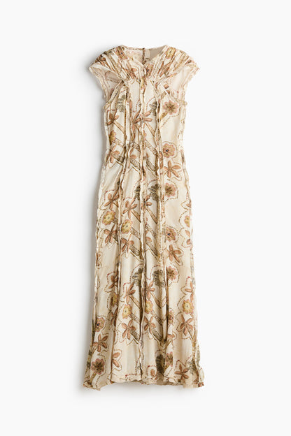 Floral-print ruffled open-back dress