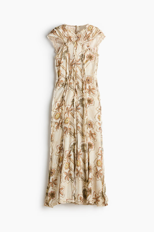 Floral-print ruffled open-back dress