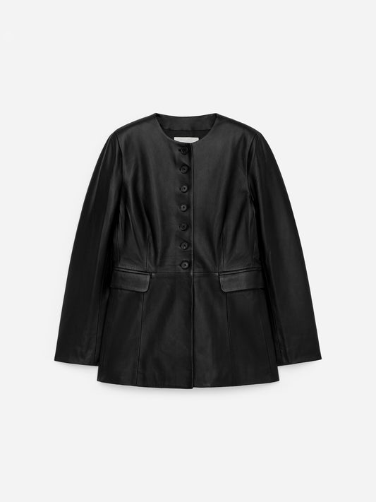 Collarless Leather Blazer