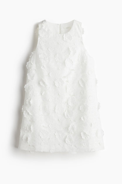 Appliquéd linen-blend shift dress