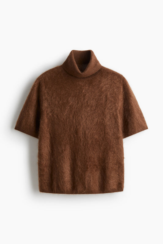 Brushed cashmere polo-neck top