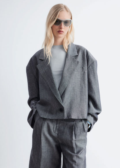 Cropped Wool-Linen Blazer