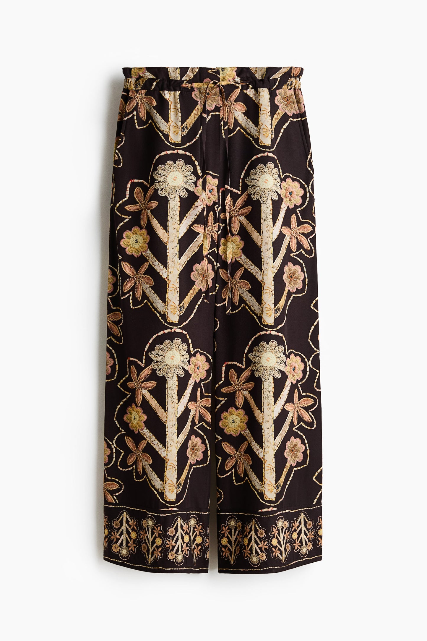 Floral-print twill trousers