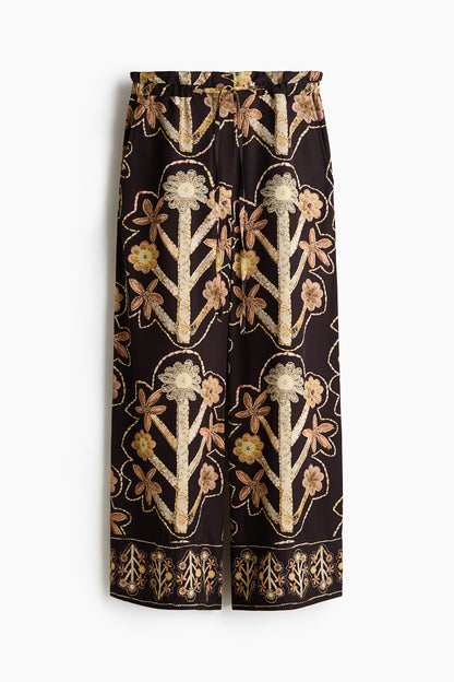 Floral-print twill trousers