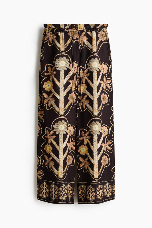 Floral-print twill trousers