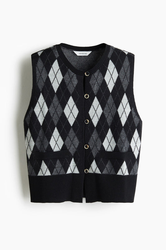 Wool-blend jacquard-knit waistcoat