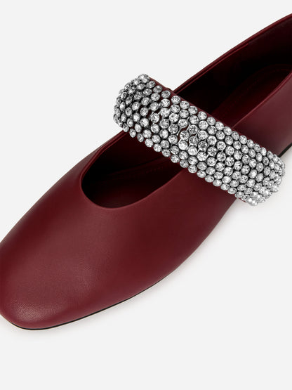 Rhinestone Leather Flats
