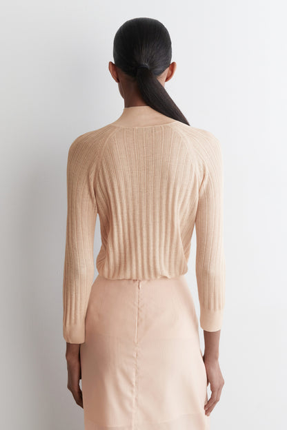 Sheer Ribbed-Knit Top