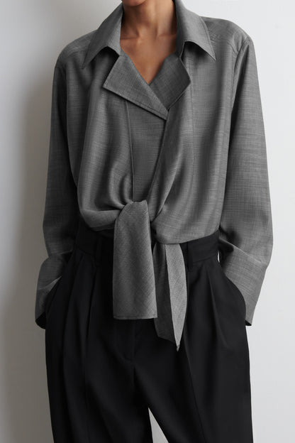 Tie-Front Wool-Ramie Shirt