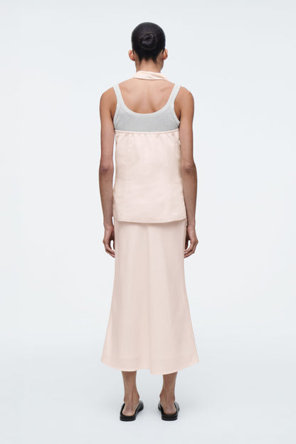 Linen-blend midi column skirt