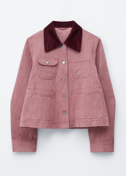 Contrast-Collar A-line Jacket