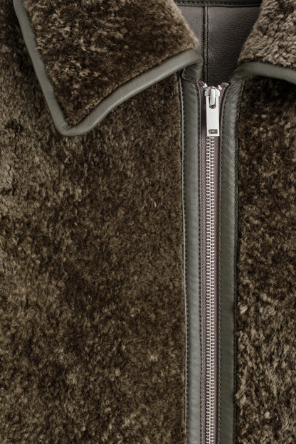 Leather-Bonded Shearling Coat