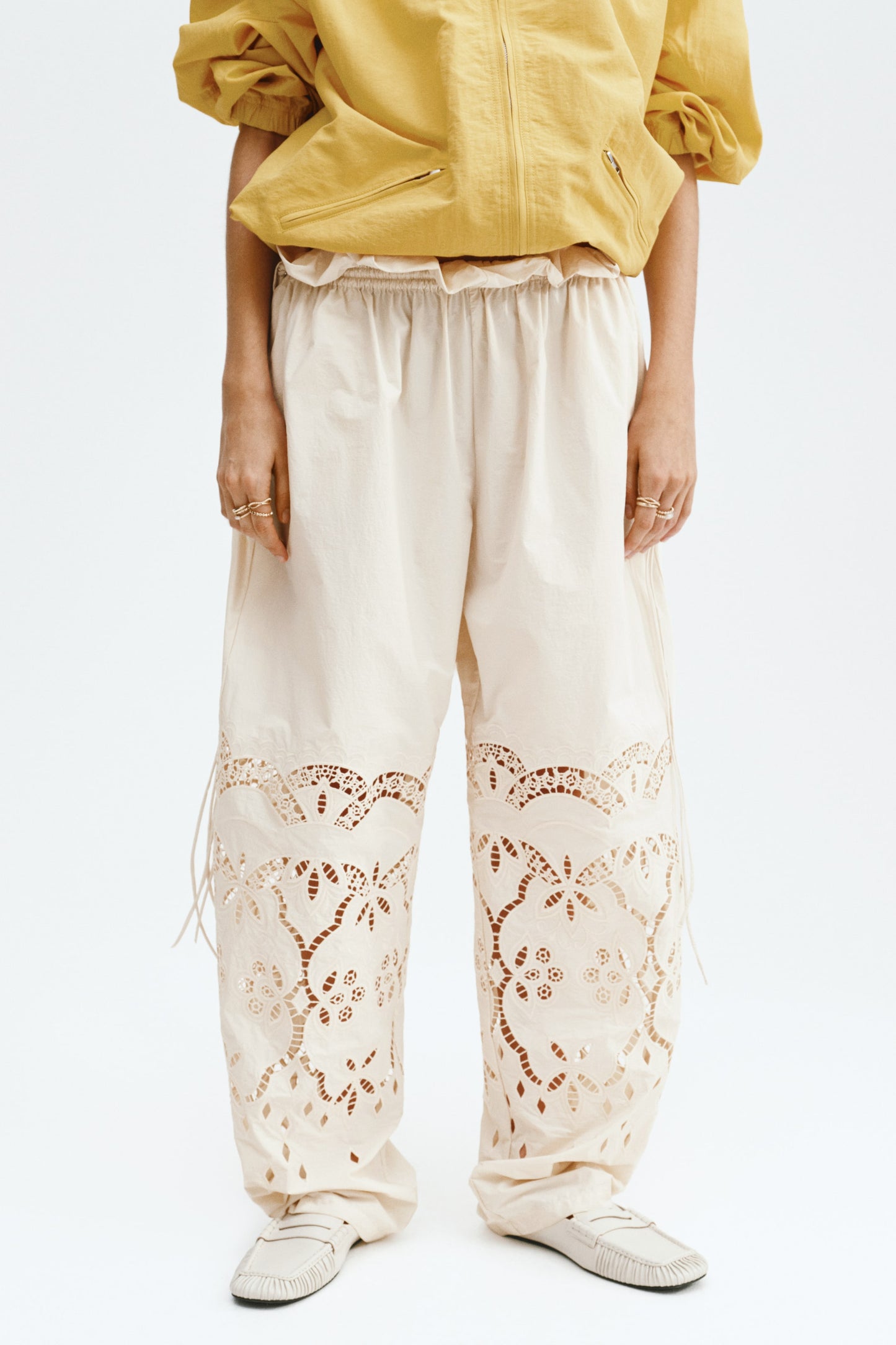 Broderie anglaise drawstring trousers