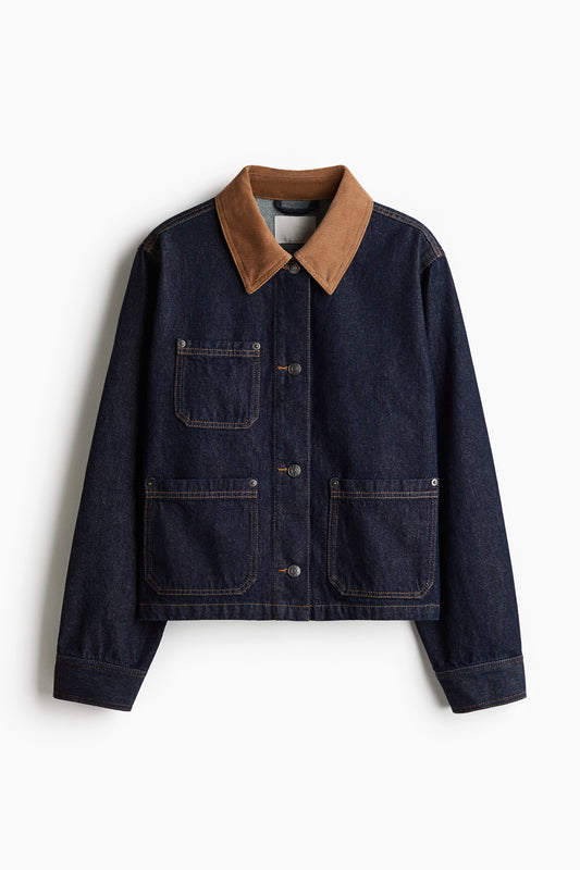 Corduroy-collar denim jacket