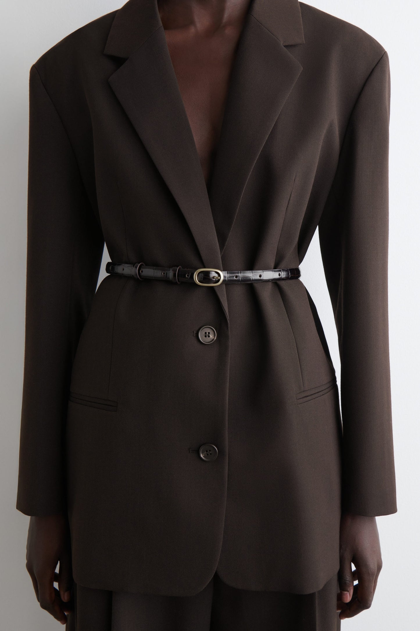 Slim Crock-Effect Leather Belt