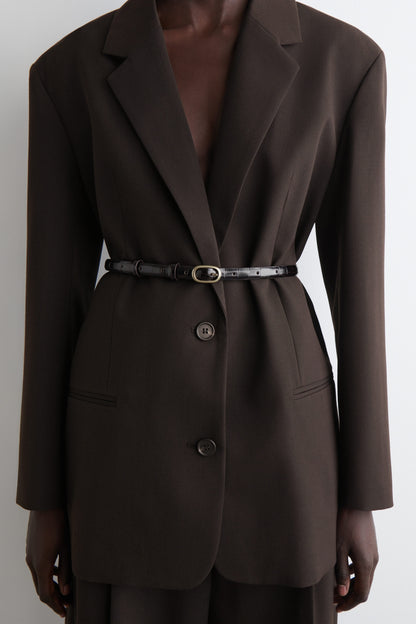 Slim Crock-Effect Leather Belt