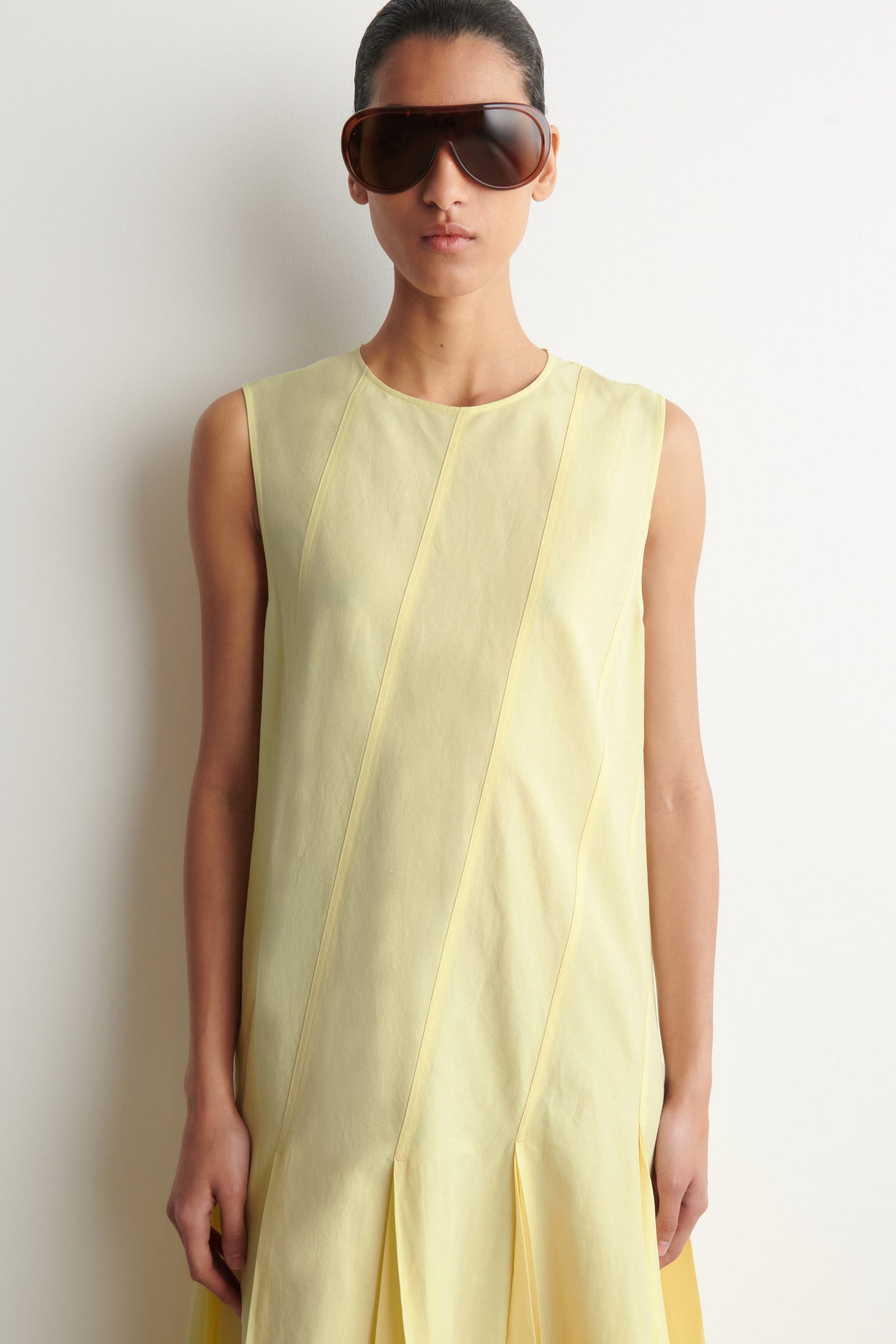 Pleated Cotton-Linen Maxi Dress