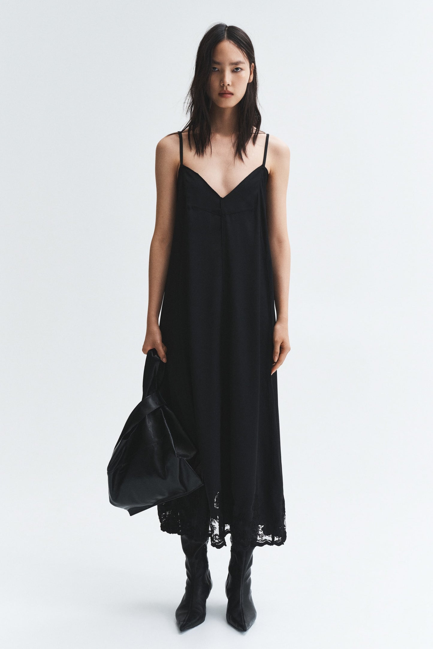 Lace-inset satin dress