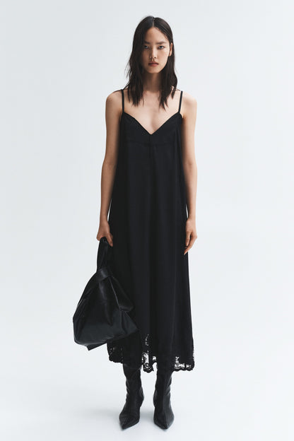 Lace-inset satin dress