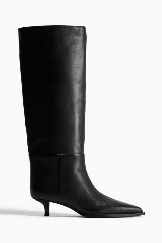 Pointed knee-high leather boots