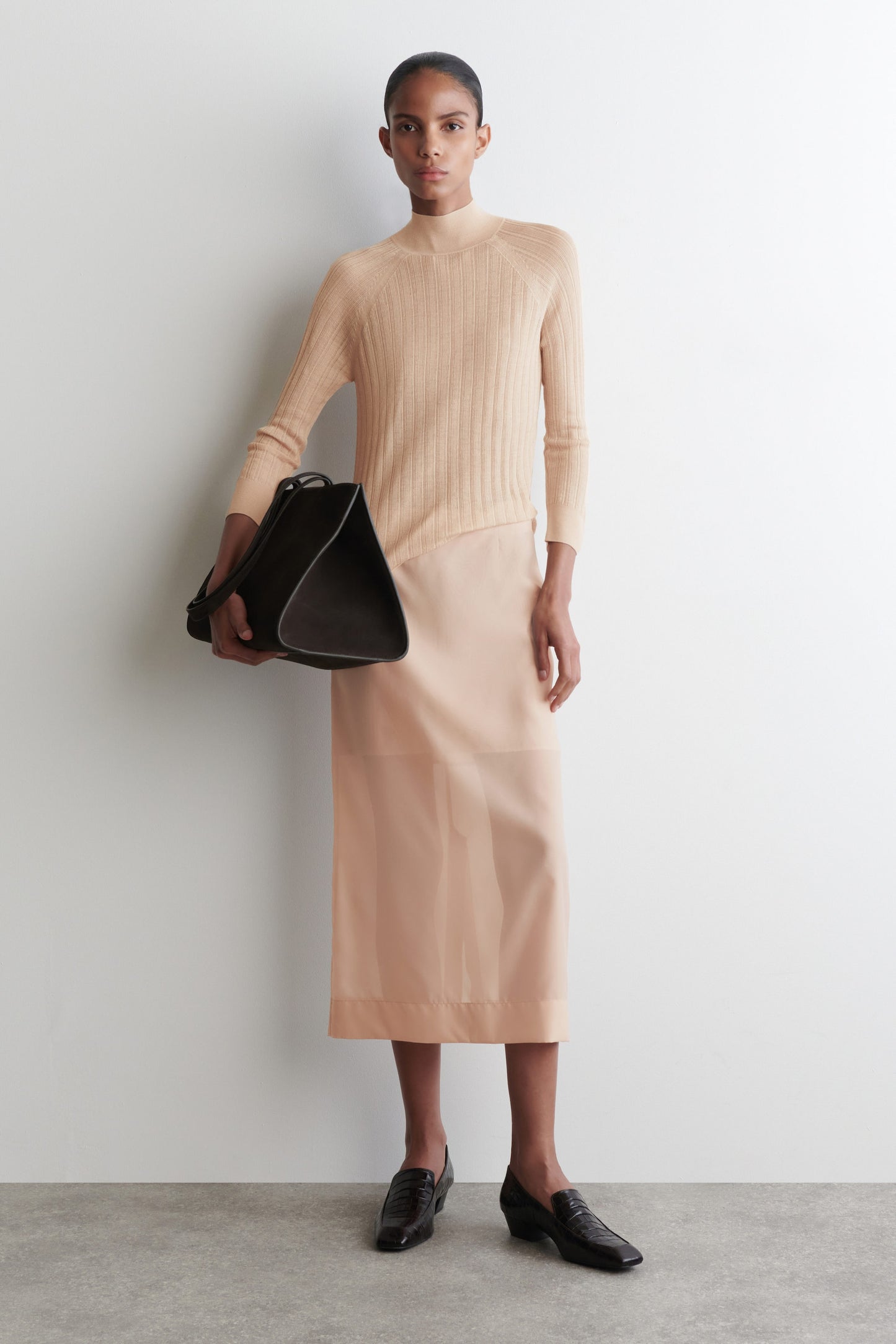 Sheer Ribbed-Knit Top