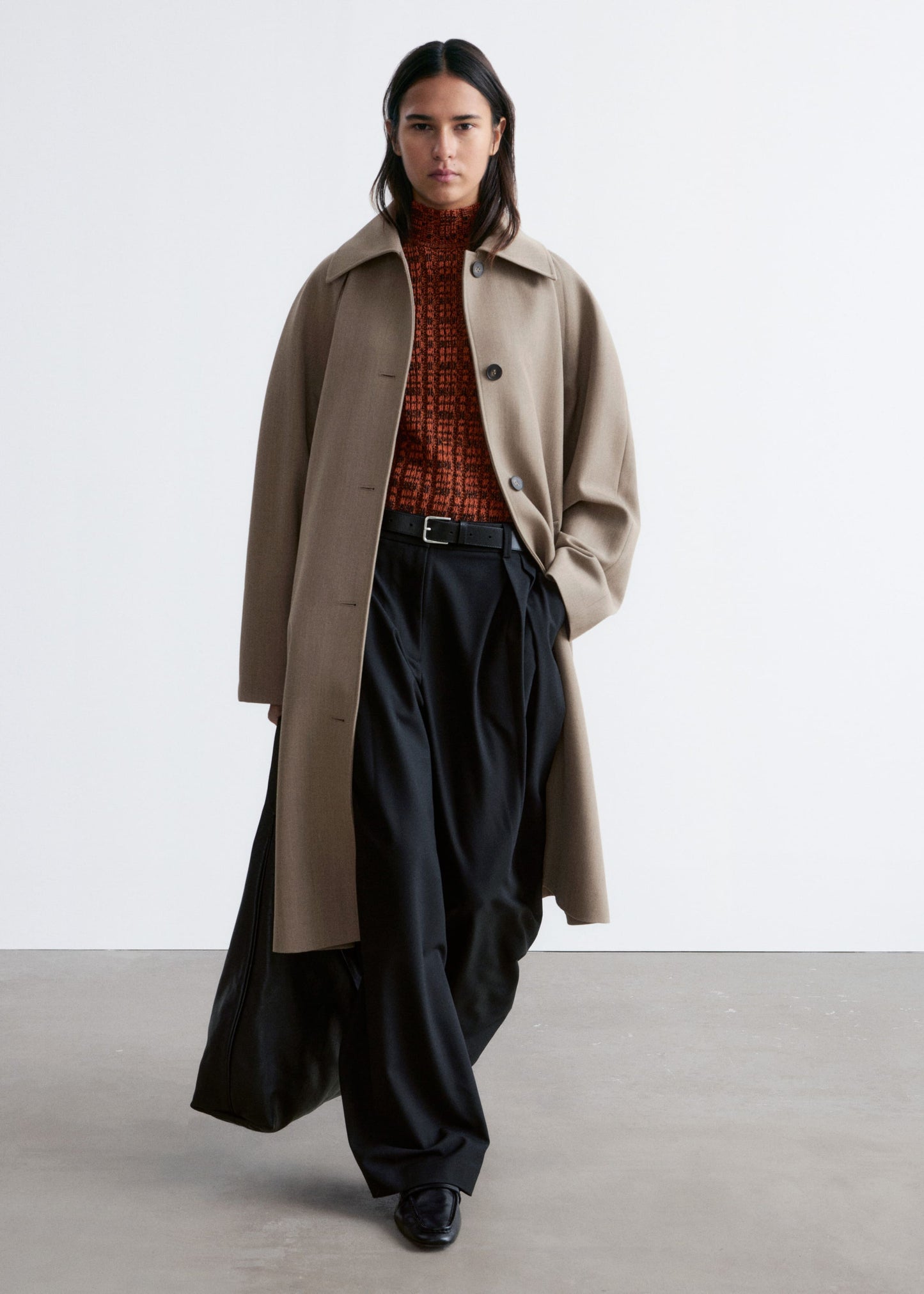 Tie-Belt Wool Trench Coat
