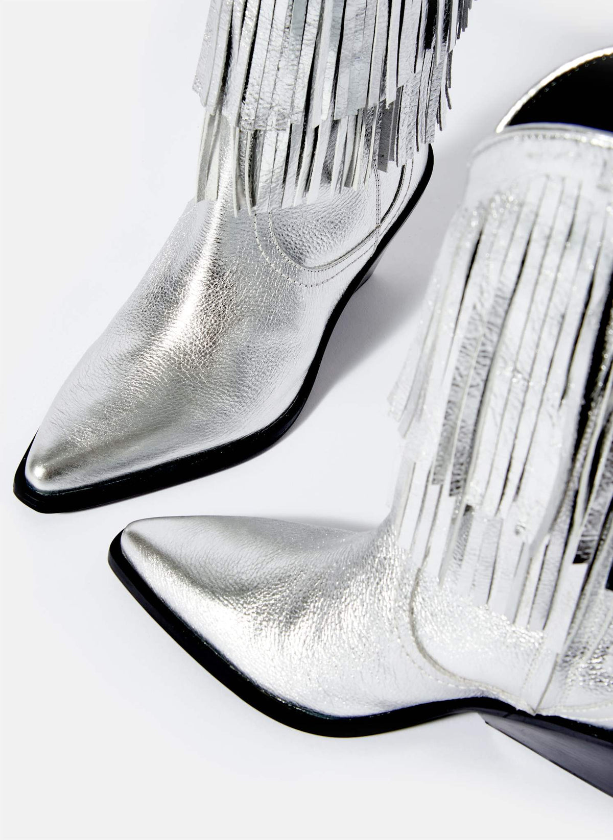 Annie Silver Leather Fringed Cowboy Boots