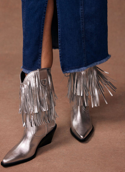 Annie Silver Leather Fringed Cowboy Boots