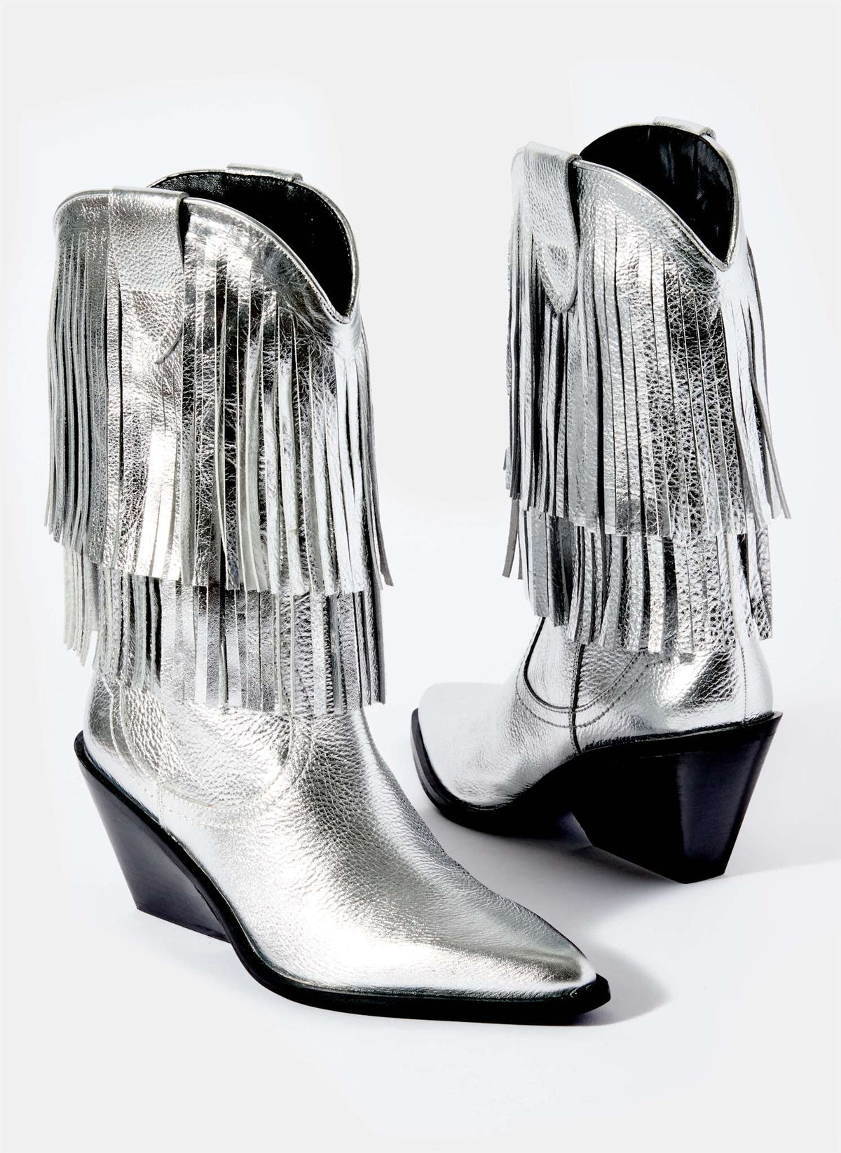 Annie Silver Leather Fringed Cowboy Boots