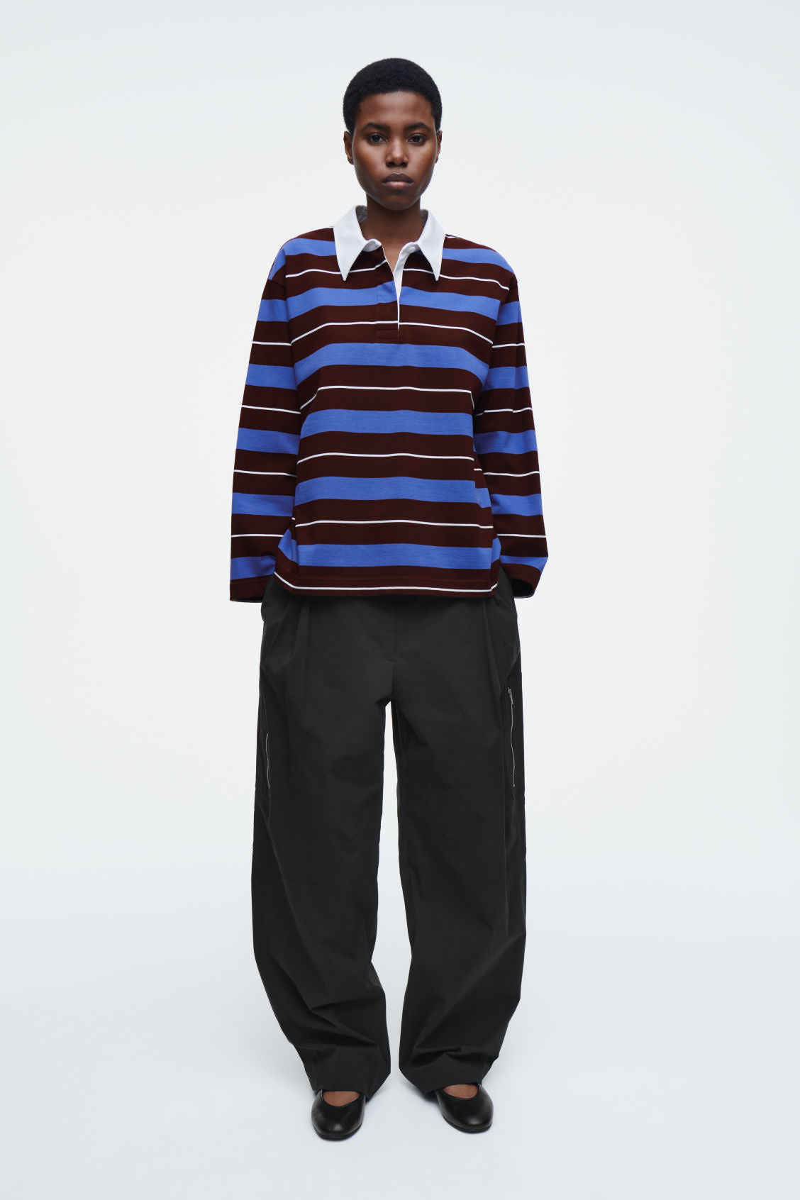 Striped long-sleeved polo shirt