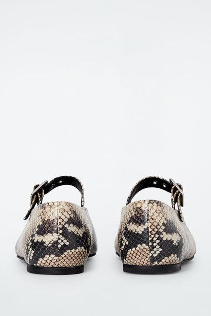 Snake-Effect Leather Ballet Flats