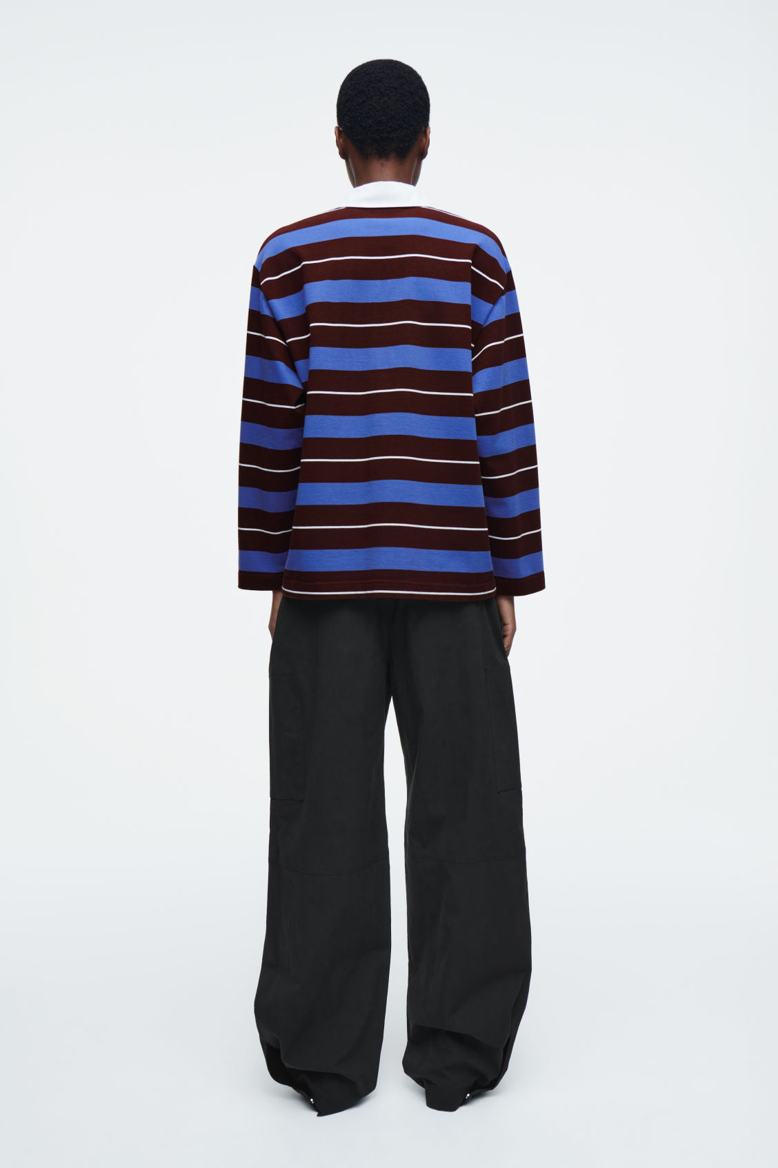 Striped long-sleeved polo shirt