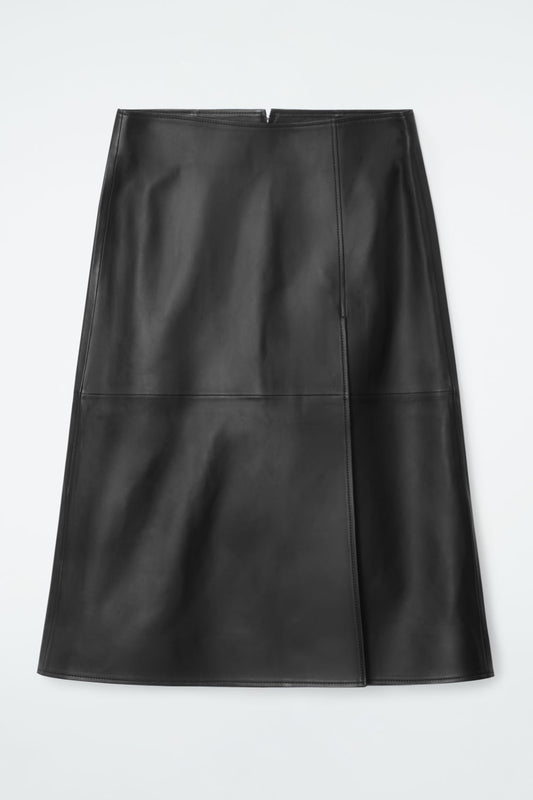 Pleated Leather Midi Skirt