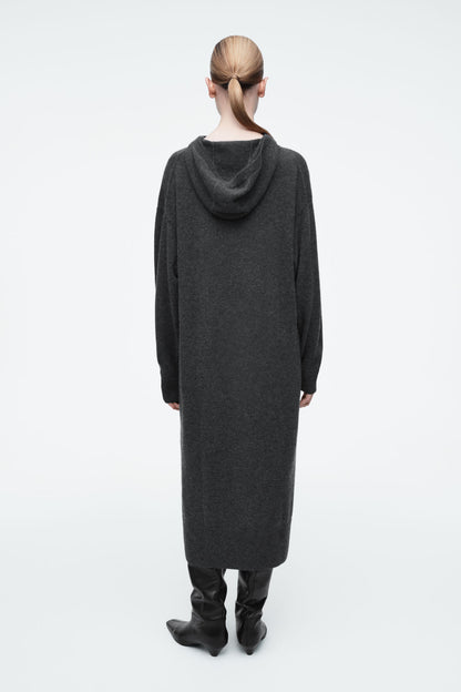 Hooded merino wool maxi dress