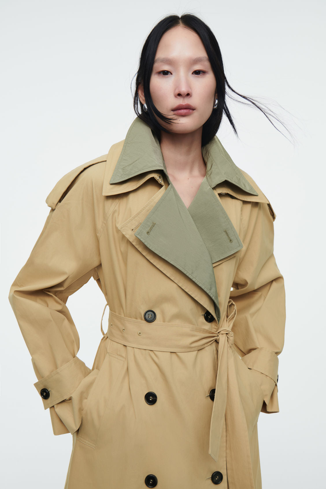 Layered Double-Breasted Trench Coat