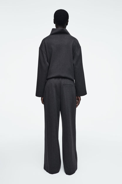 Pleated Wide-Leg Herringbone Trousers