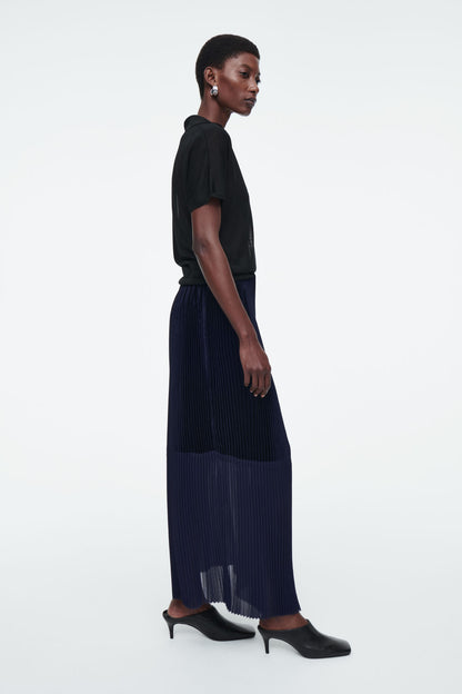 Panelled Pleated Column Maxi Skirt