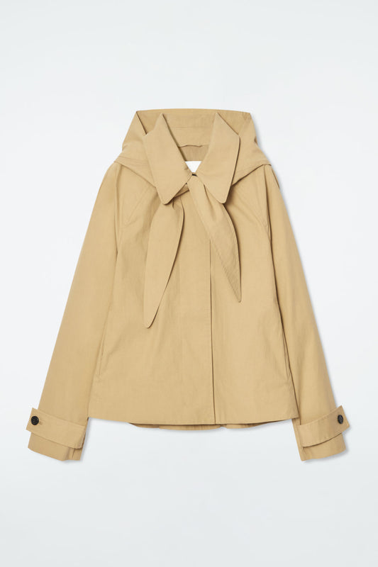 Detachable-Hood Short Trench Coat