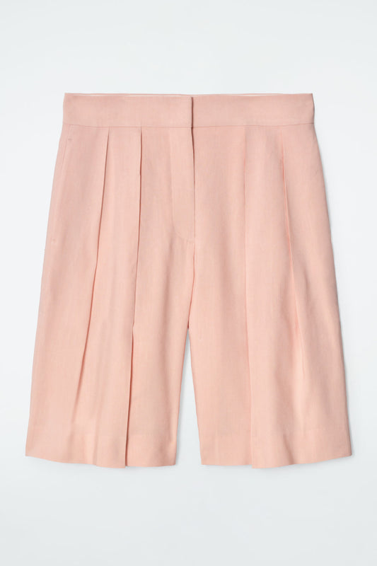 Longline pleated linen shorts