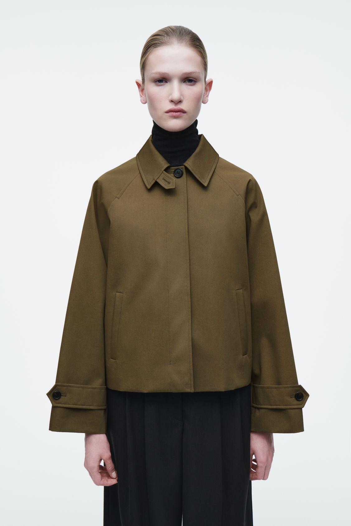 Short twill trench coat