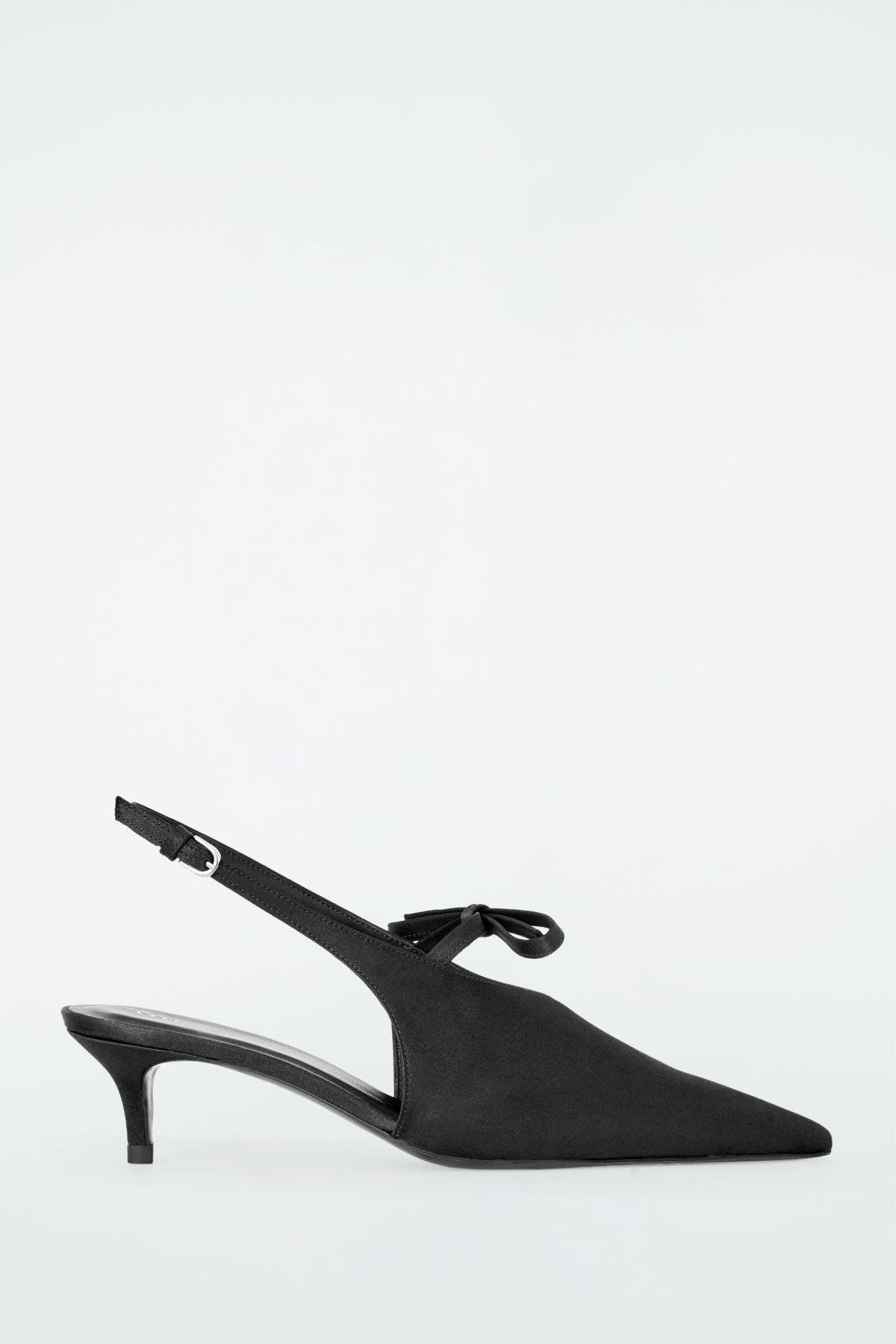 Bow-detail pointed satin slingback pumps