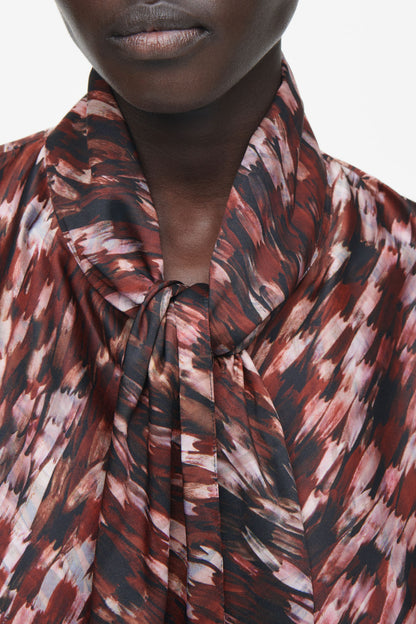 Printed scarf-detail midi dress